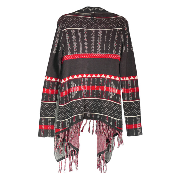 Designers Closet Billabong Cardigan Sweater Women Large Gray Long Tribal Fringe - Picture 8 of 9